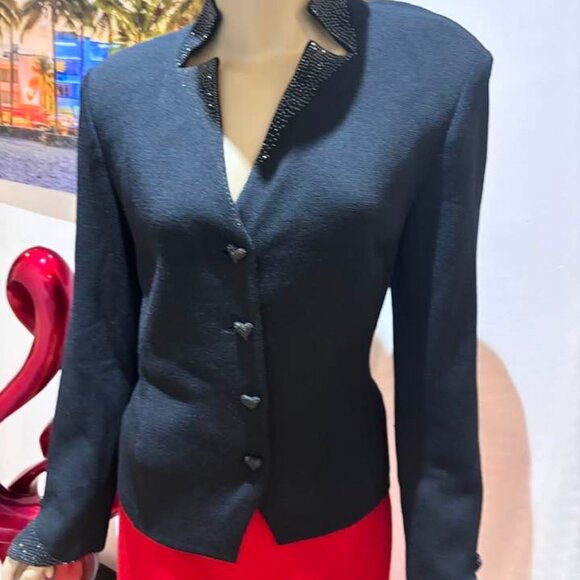 St John hearts jacket blazer studded rhinestones 12 Large designer evening - Picture 2 of 5
